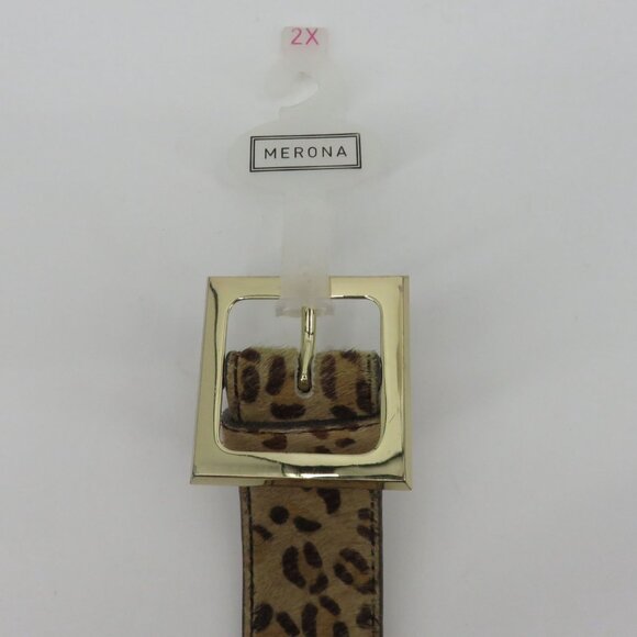 Merona Women 2XL Leopard Cheetah Animal Print Hair Leather Belt Y2K 2006 NEW - Picture 2 of 11